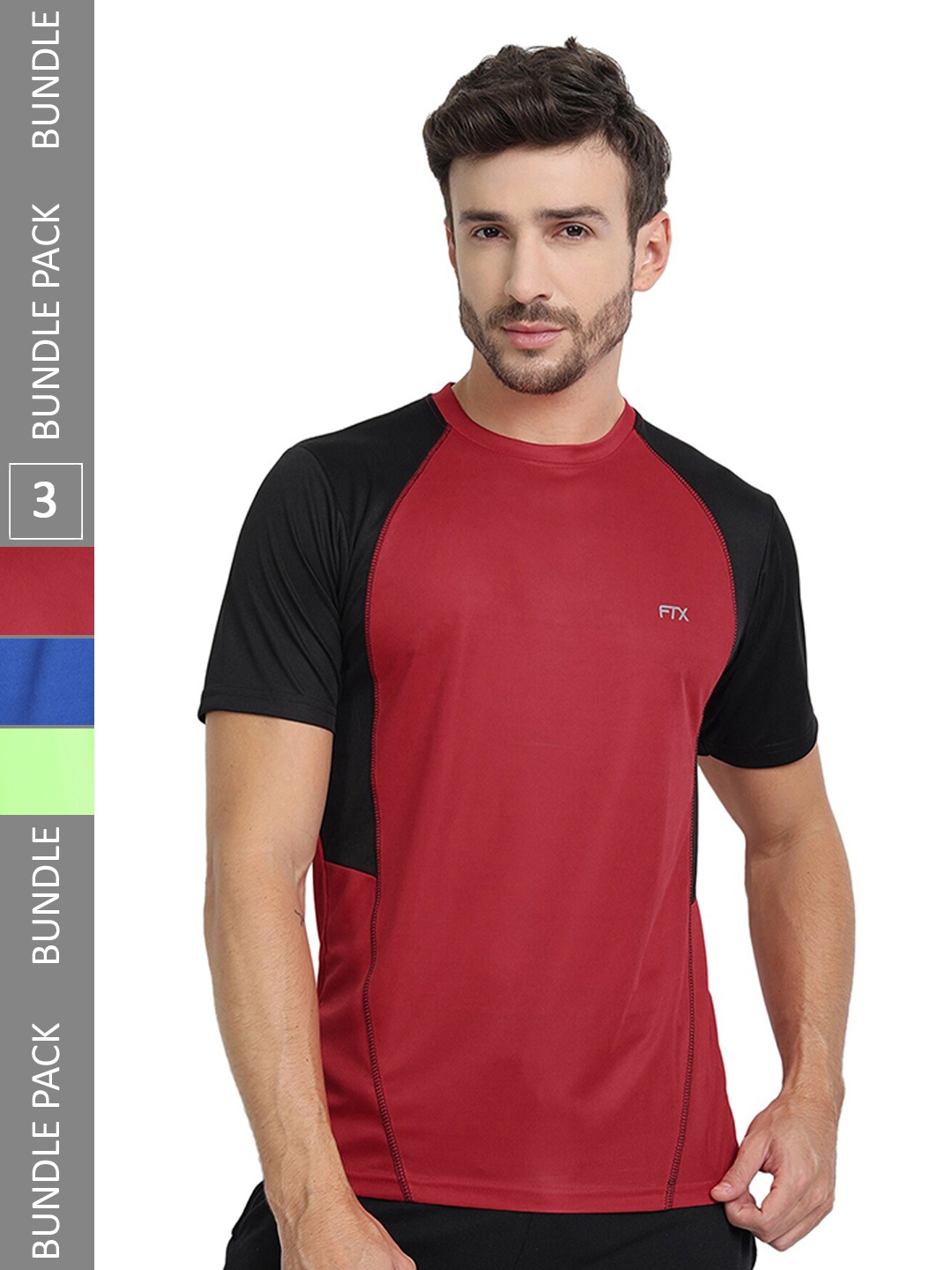 

FTX Pack Of 3 Colourblocked Round Neck Dry-Fit Sports T-shirt, Maroon