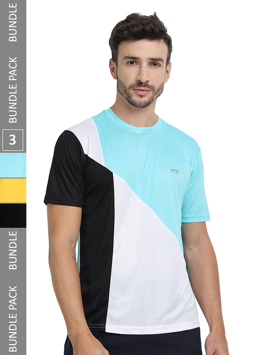 

FTX Pack Of 3 Colourblocked Round Neck Dry-Fit Sports T-shirt, Blue