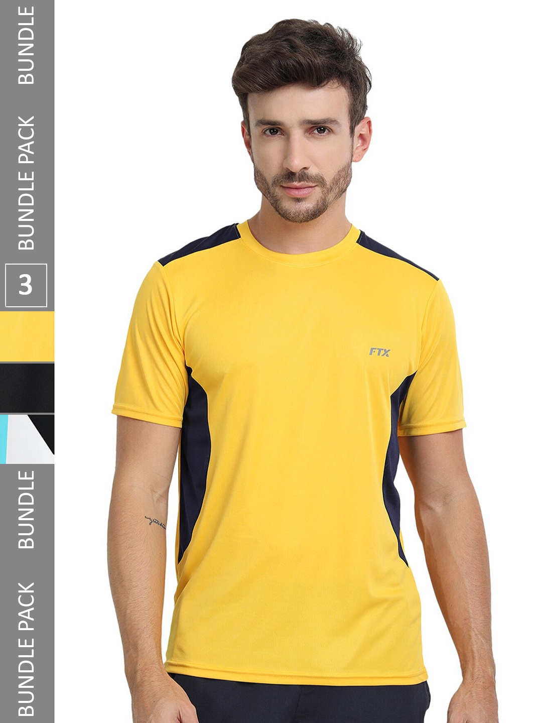 

FTX Pack Of 3 Colourblocked Round Neck Dry-Fit Sports T-shirt, Yellow