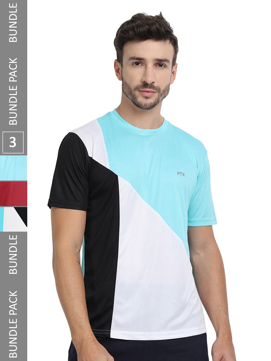 

FTX Pack Of 3 Colourblocked Round Neck Dry-Fit Sports T-shirt, Blue