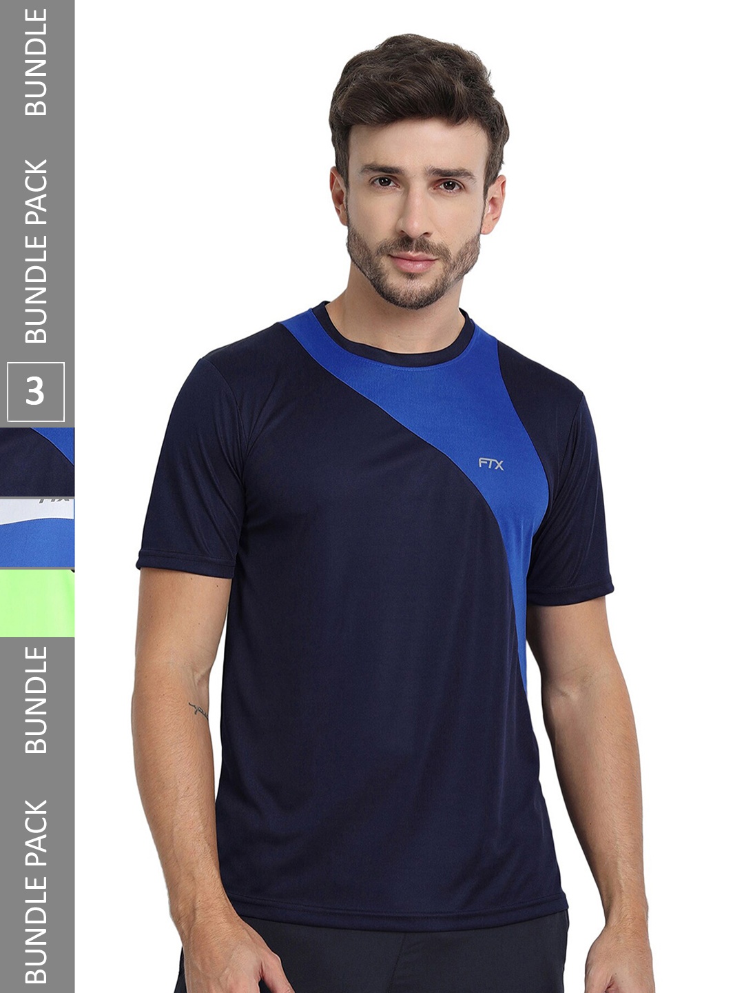 

FTX Pack of 3 Colourblocked Round Neck Dry-Fit Sports T-shirt, Blue