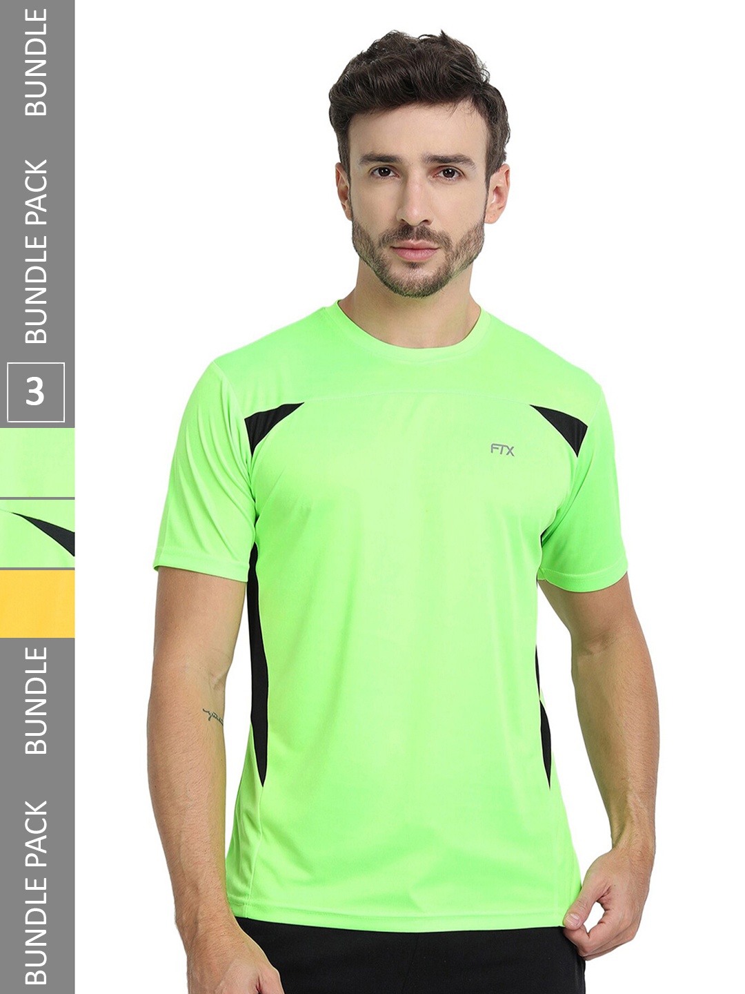 

FTX Pack of 3 Colourblocked Round Neck Dry-Fit Sports T-shirt, Green