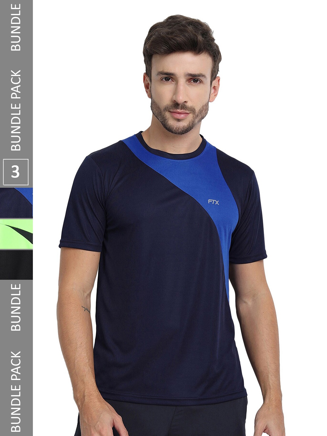 

FTX Pack of 3 Colourblocked Round Neck Dry-Fit Sports T-shirt, Blue