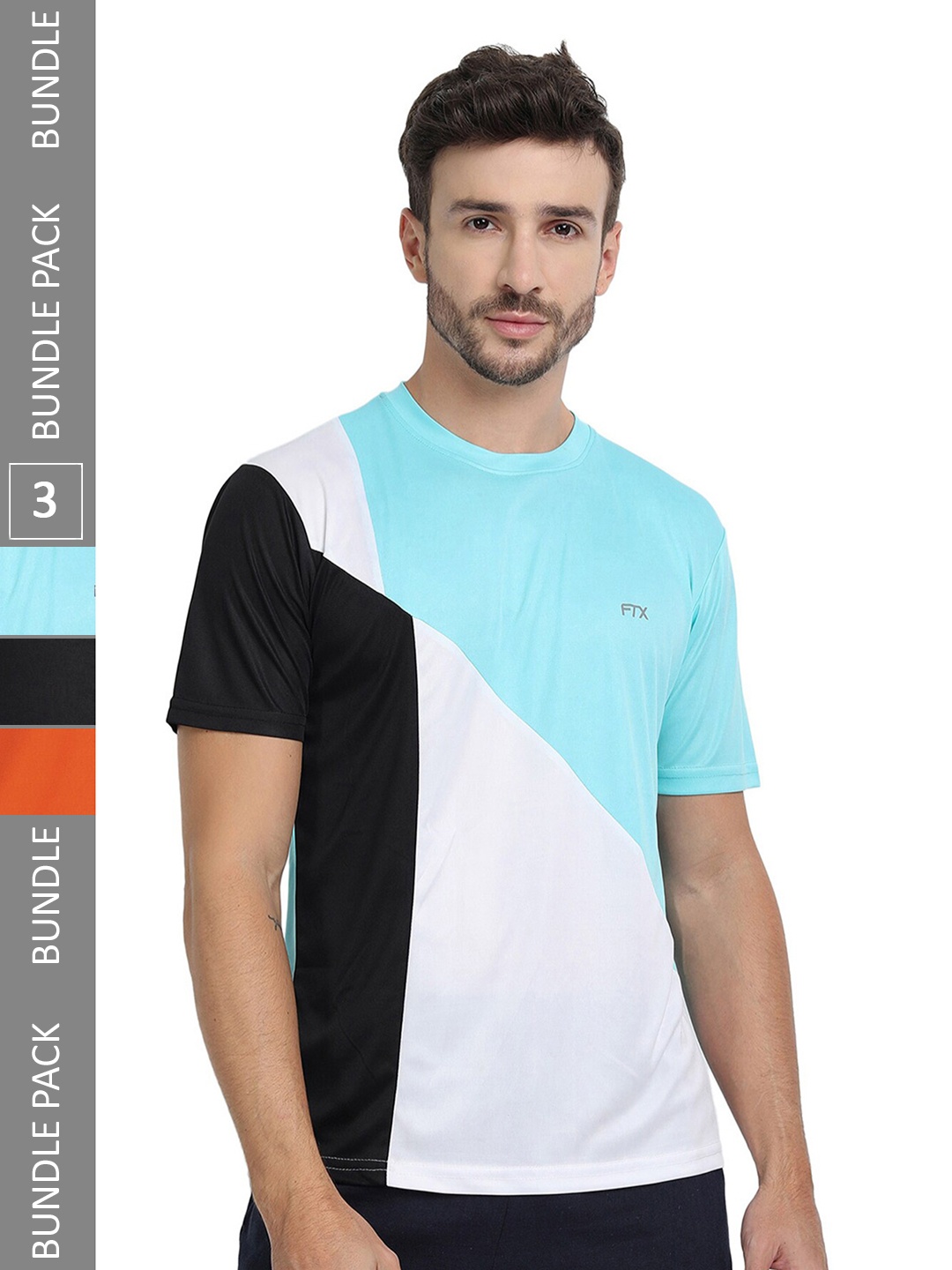 

FTX Pack of 3 Colourblocked Round Neck Dry-Fit Sports T-shirt, Black