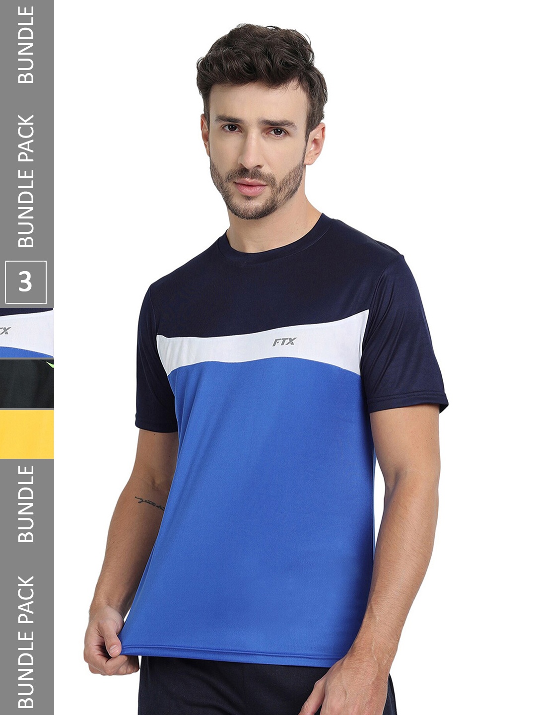 

FTX Pack of 3 Colourblocked Round Neck Dry-Fit Sports T-shirt, Blue