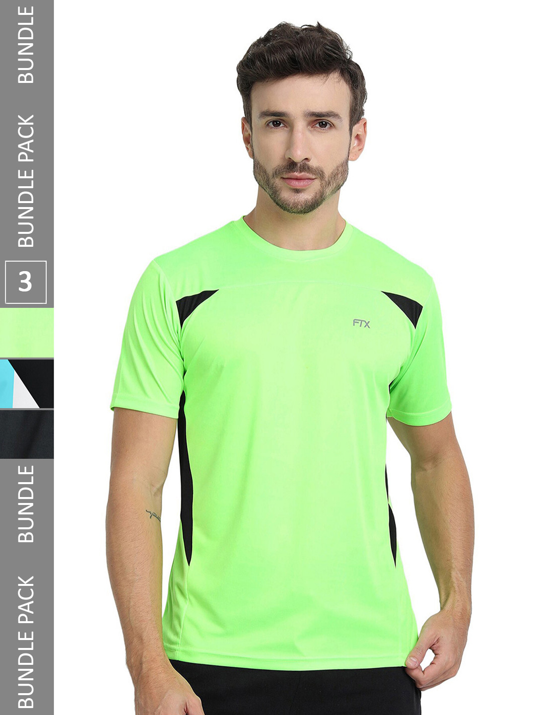

FTX Pack of 3 Colourblocked Round Neck Dry-Fit Sports T-shirt, Green
