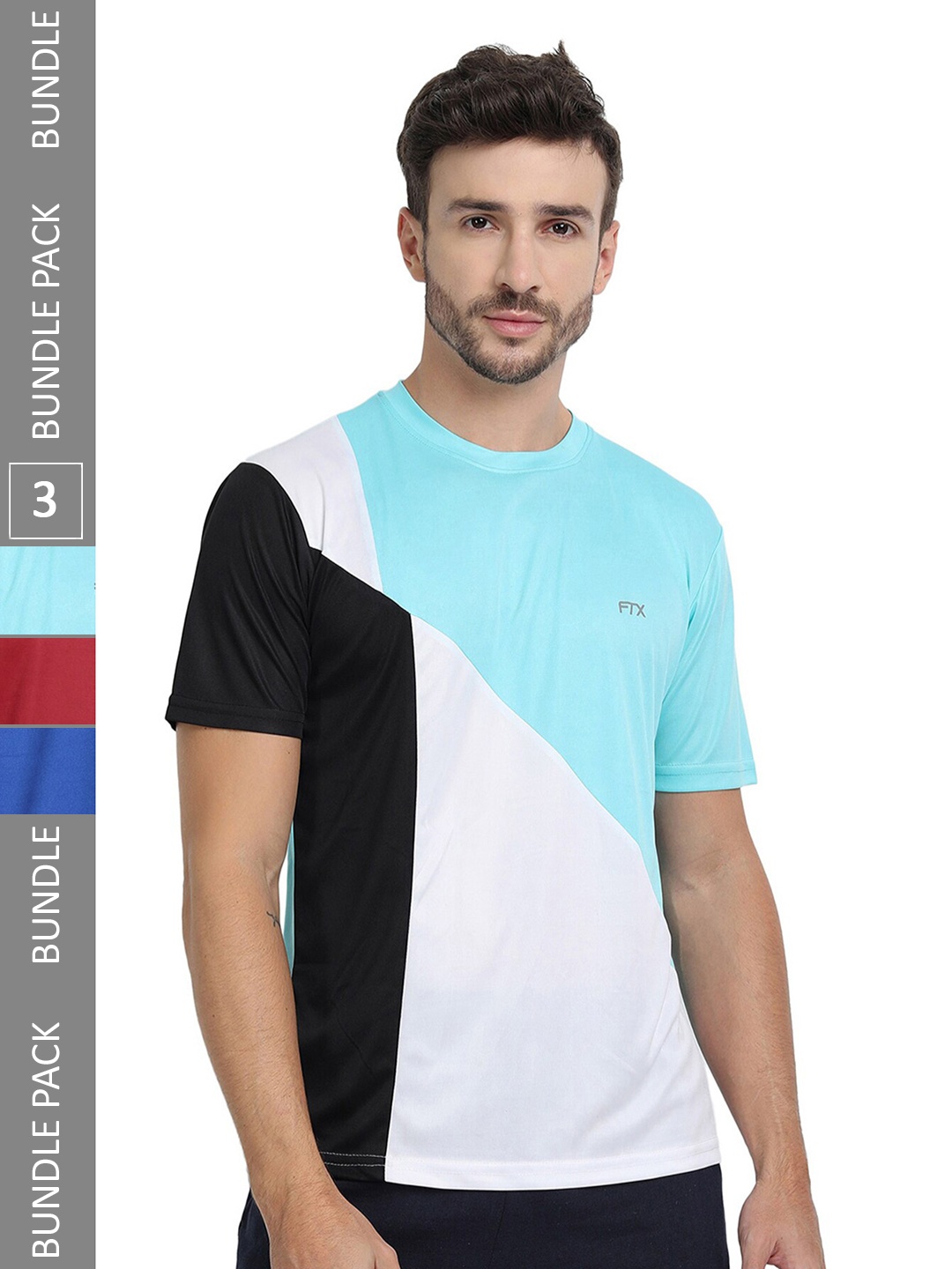 

FTX Pack of 3 Colourblocked Round Neck Dry-Fit Sports T-shirt, Blue