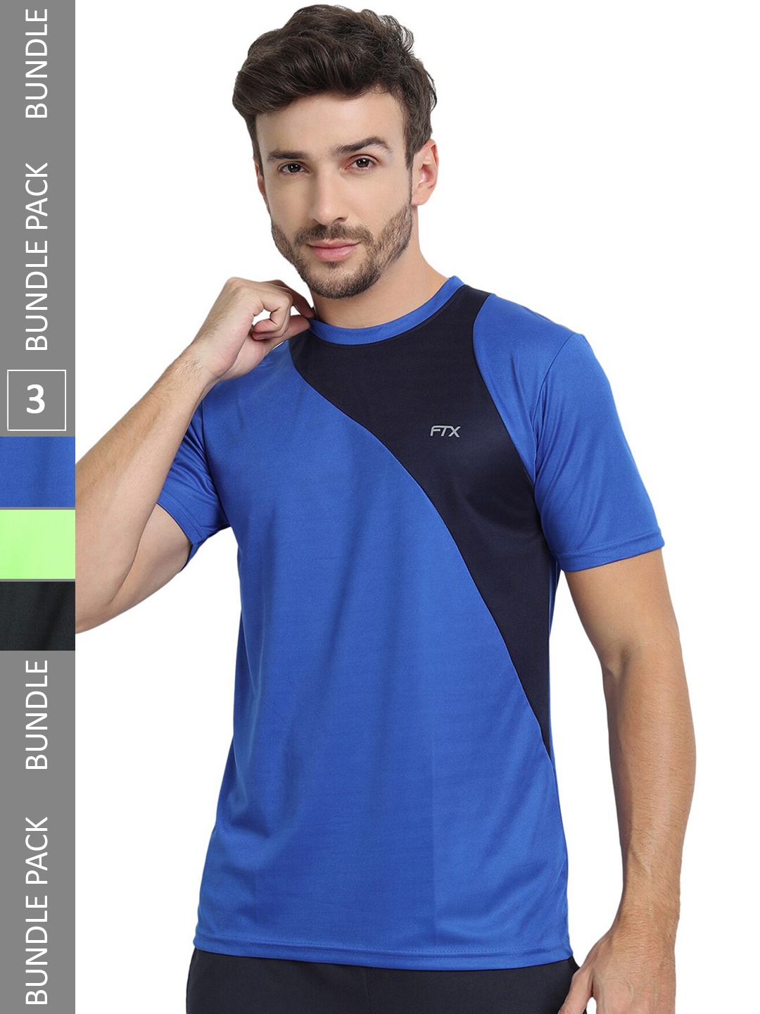 

FTX Pack of 3 Colourblocked Round Neck Dry-Fit Sports T-shirt, Blue