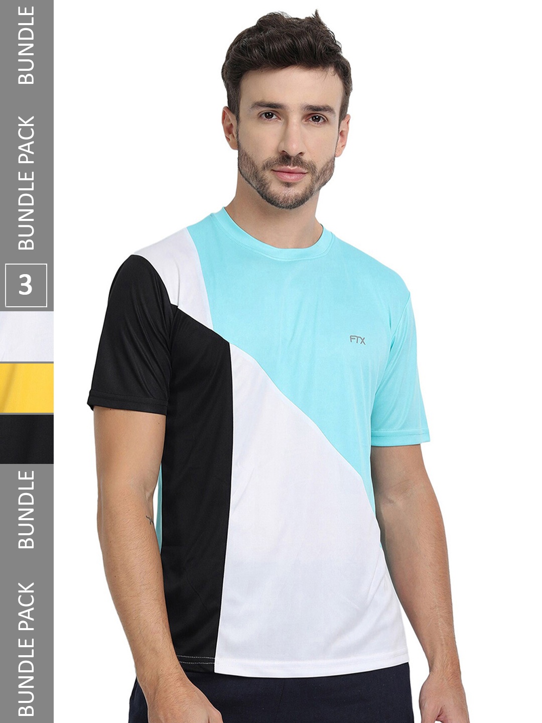 

FTX Pack Of 3 Colourblocked Round Neck Dry-Fit Sports T-shirt, Blue