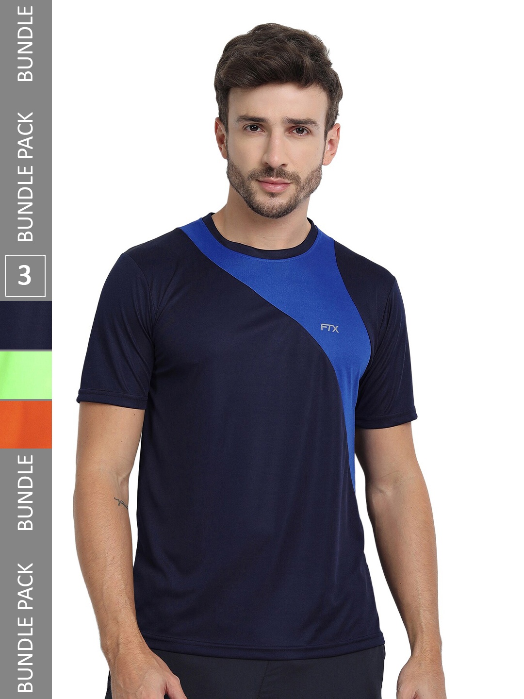 

FTX Pack Of 3 Colourblocked Round Neck Dry-Fit Sports T-shirt, Black