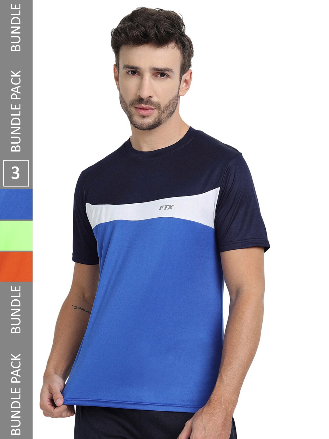 

FTX Pack Of 3 Colourblocked Round Neck Dry-Fit Sports T-shirt, Blue
