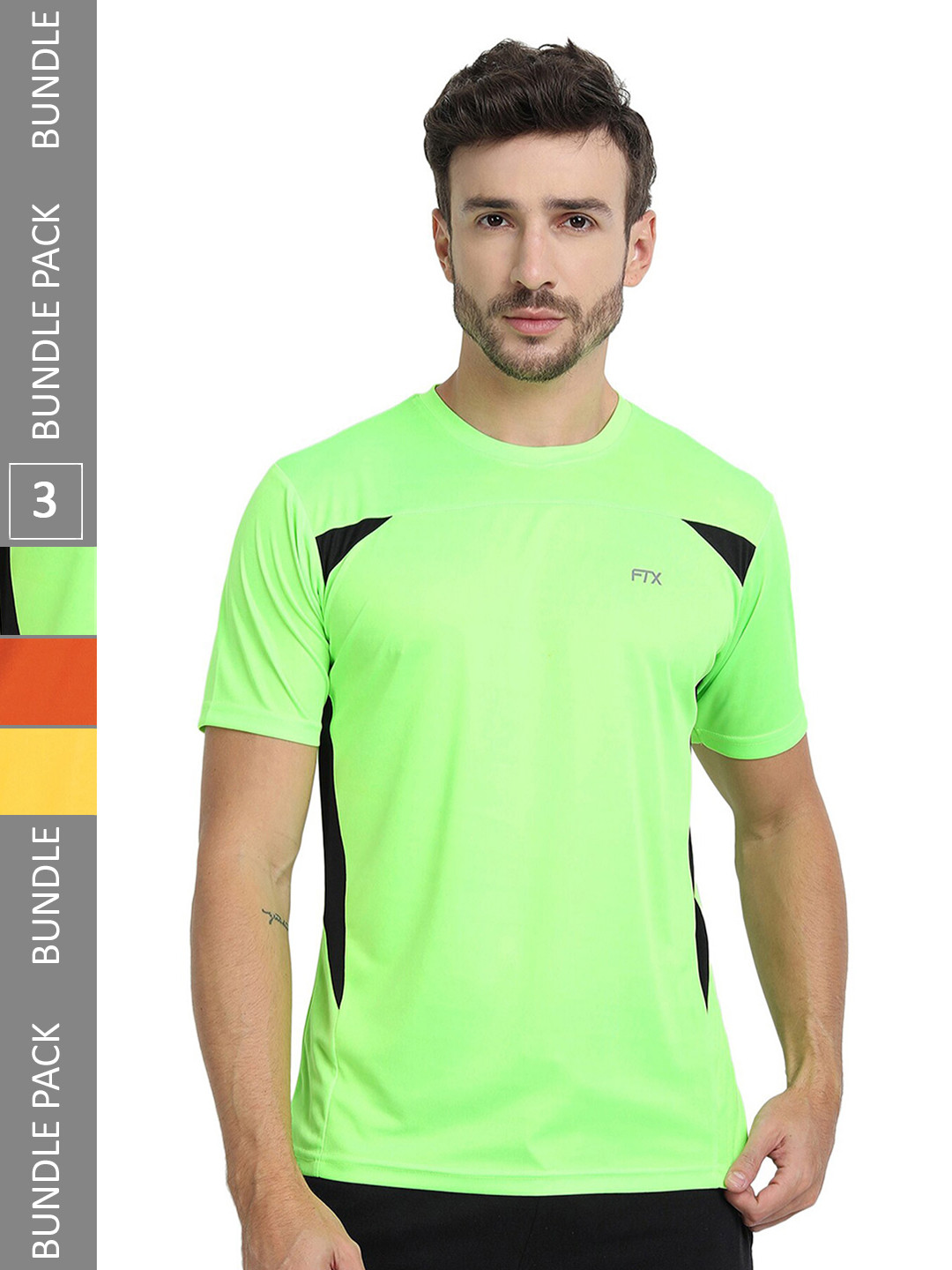 

FTX Pack Of 3 Colourblocked Round Neck Dry-Fit Sports T-shirt, Fluorescent green