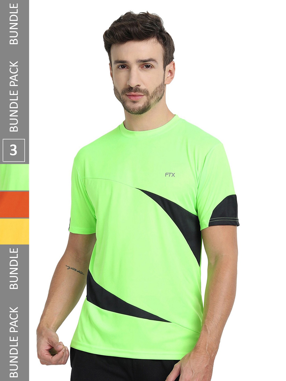 

FTX Pack Of 3 Colourblocked Round Neck Dry-Fit Sports T-shirt, Fluorescent green