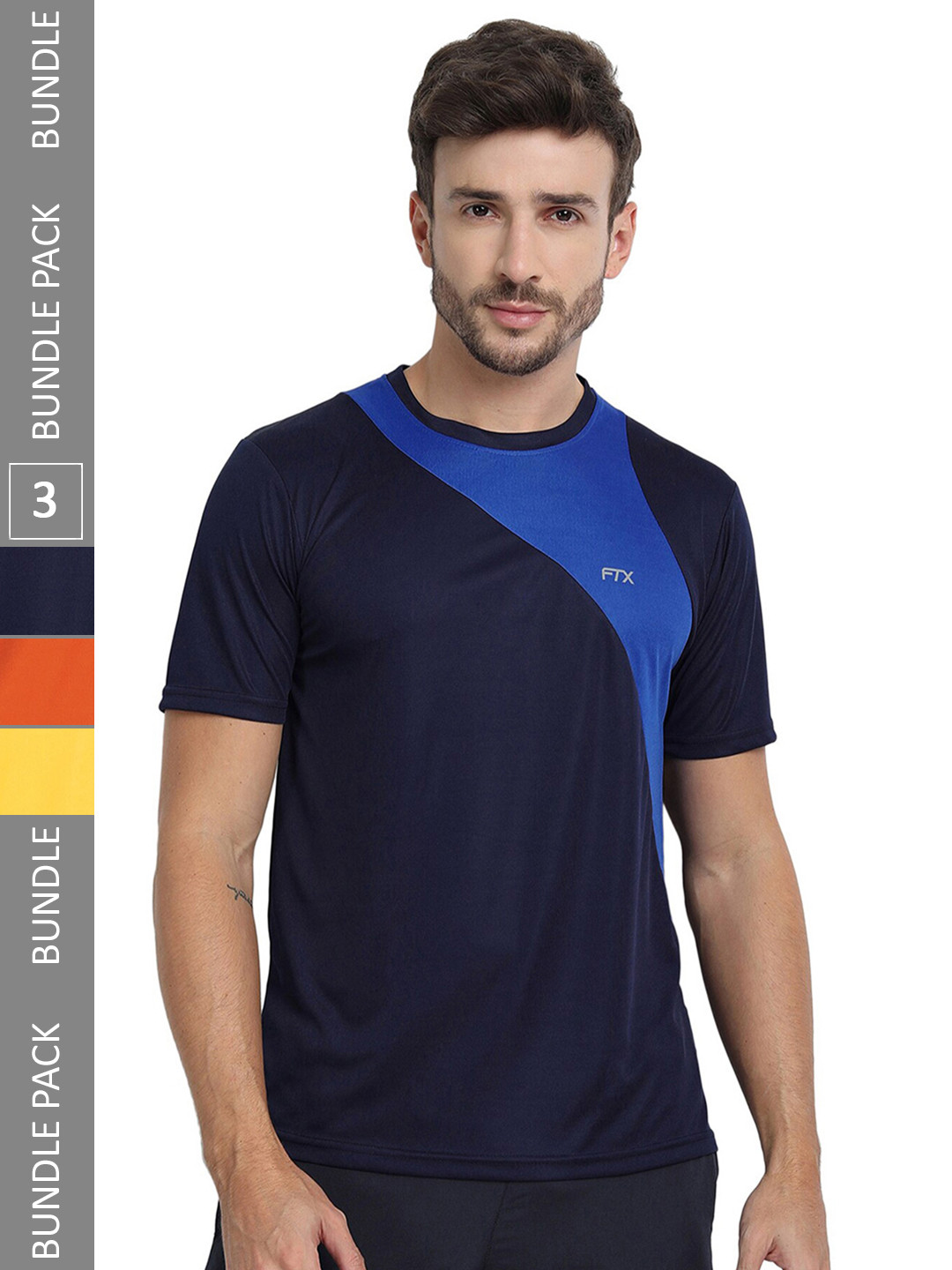 

FTX Pack Of 3 Colourblocked Round Neck Dry-Fit Sports T-shirt, Black