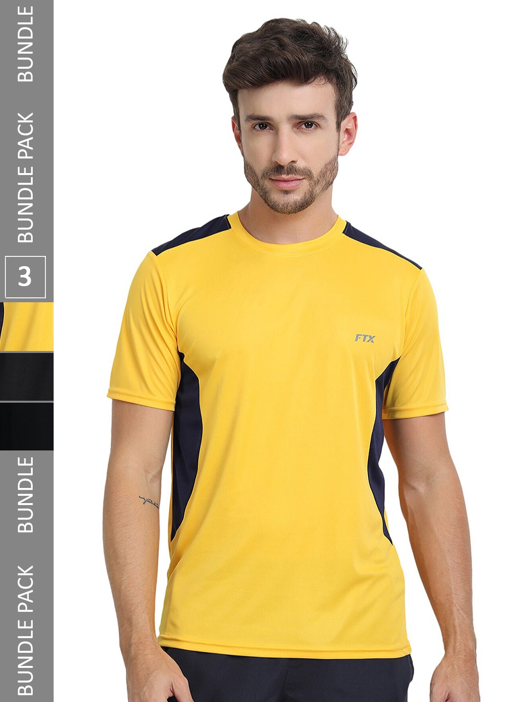 

FTX Pack Of 3 Colourblocked Round Neck Dry Fit Sports T-shirt, Yellow