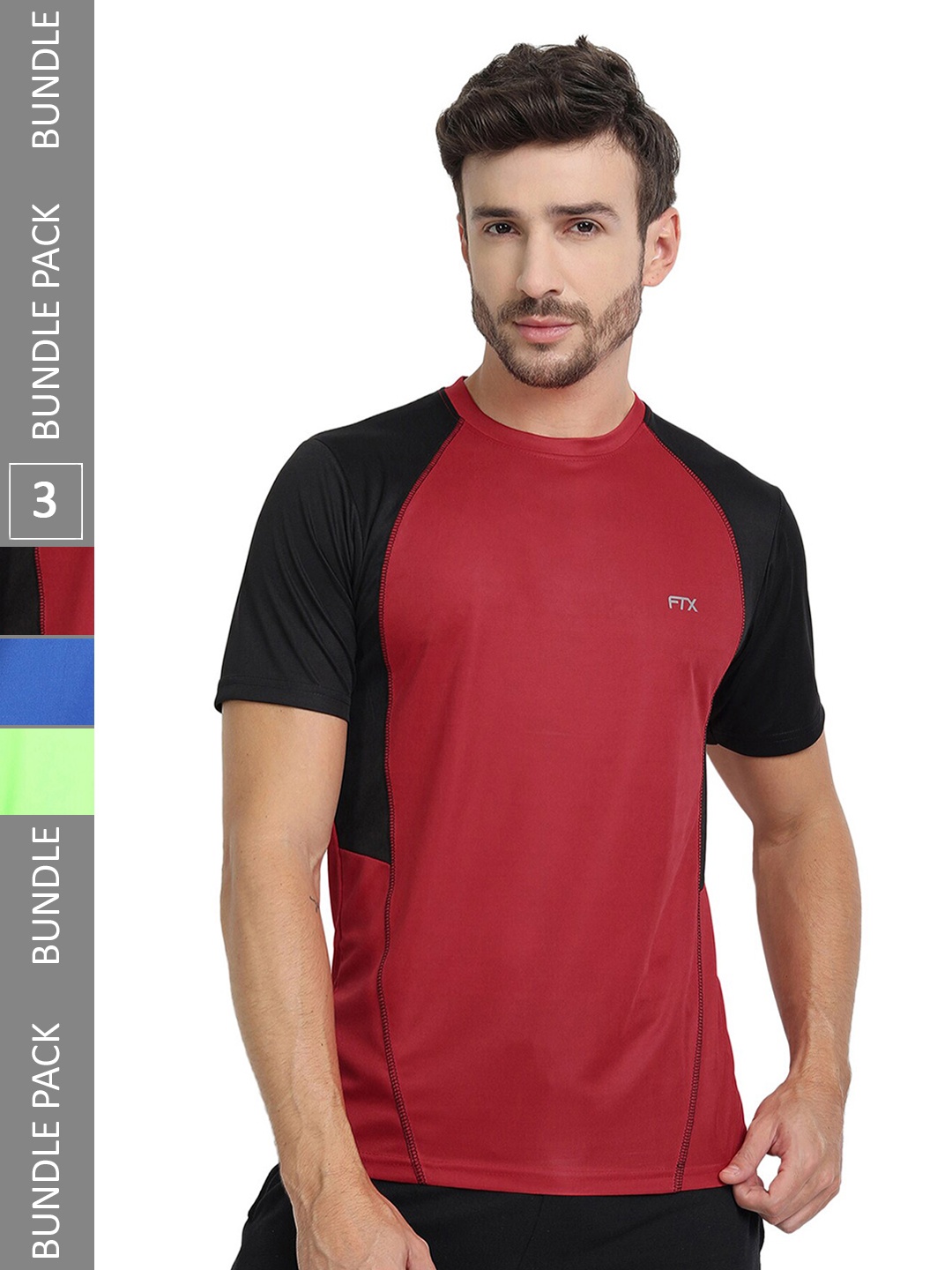 

FTX Pack Of 3 Colourblocked Round Neck Dry Fit Sports T-shirt, Maroon