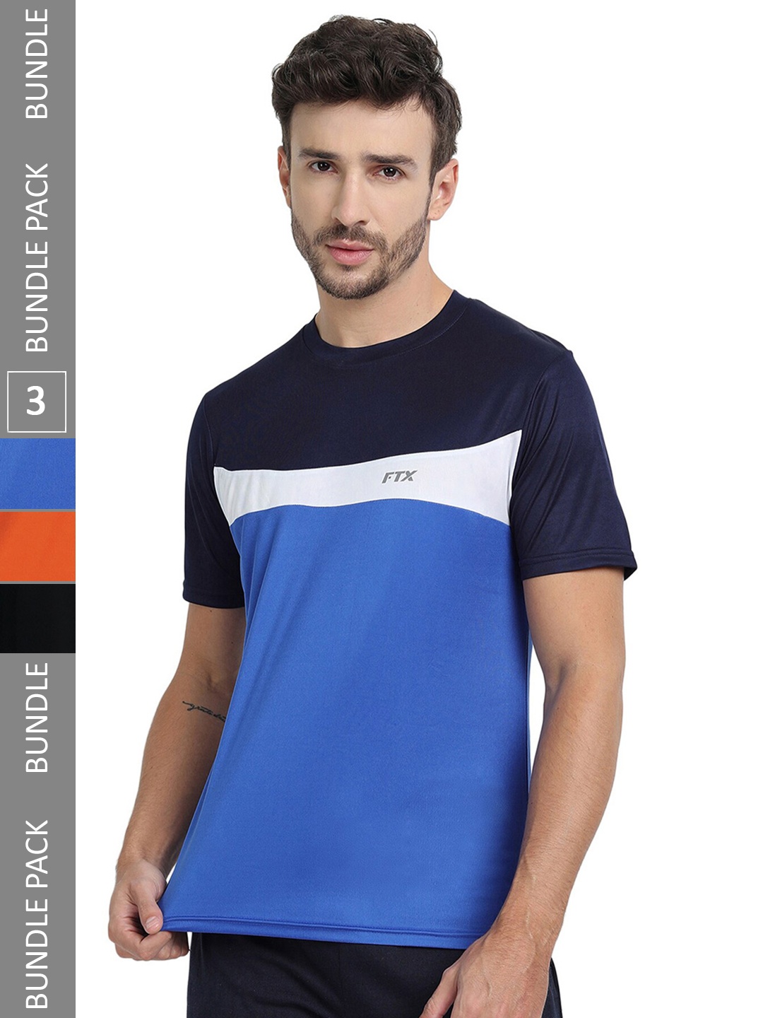 

FTX Pack Of 3 Colourblocked Round Neck Dry Fit Sports T-shirt, Blue