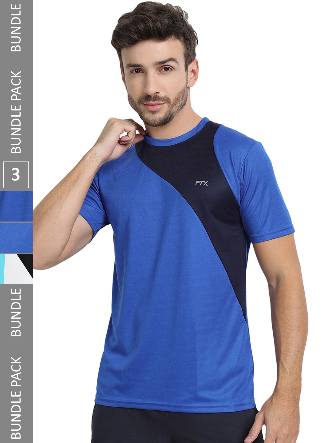 

FTX Pack Of 3 Colourblocked Round Neck Dry Fit Sports T-shirt, Blue