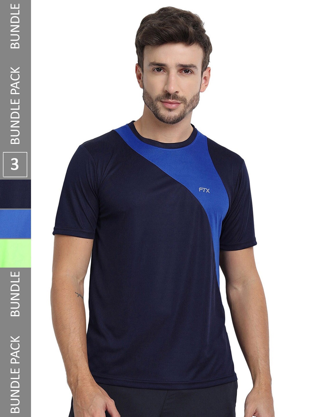 

FTX Pack Of 3 Colourblocked Round Neck Dry Fit Sports T-shirt, Black