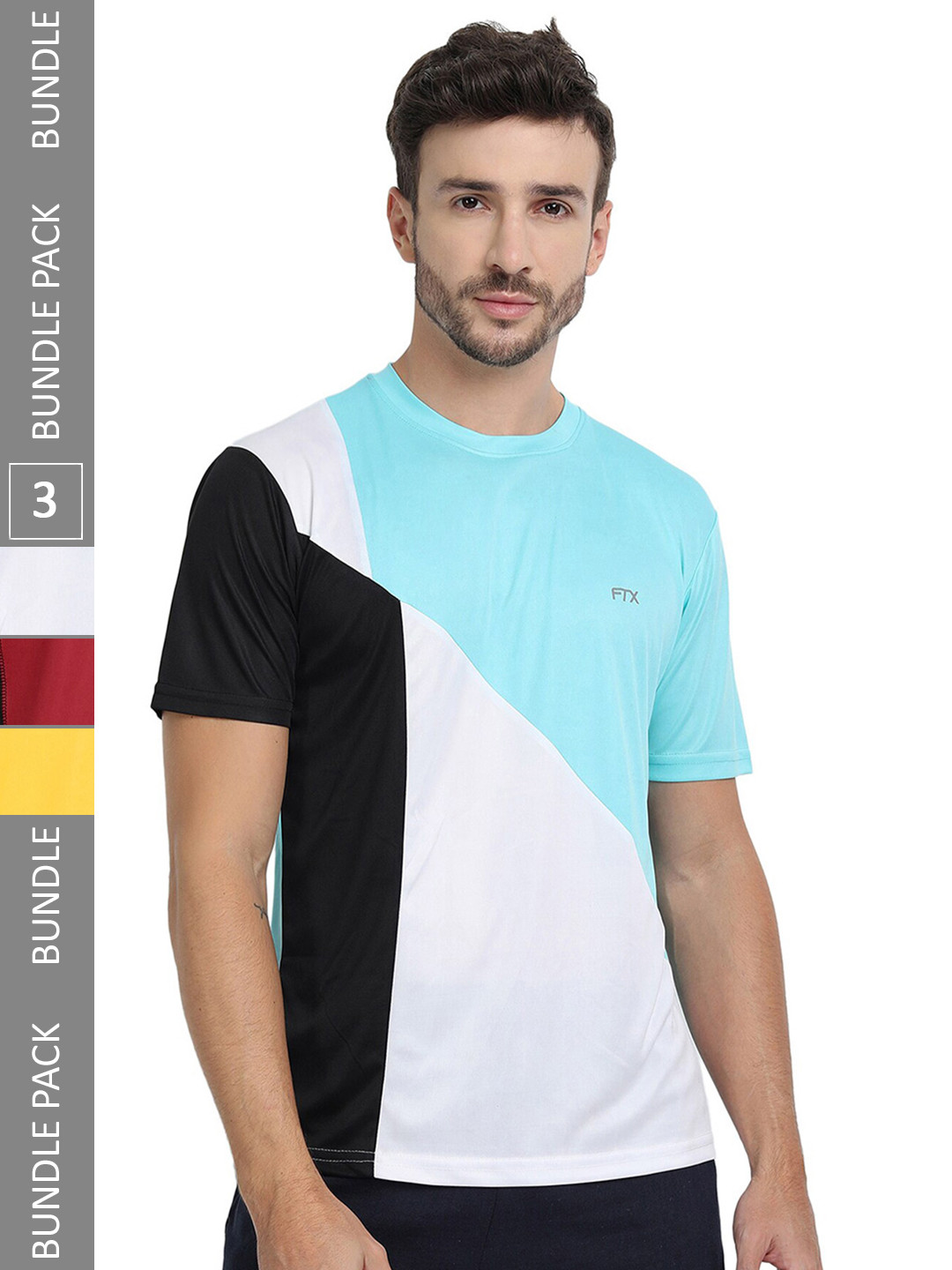 

FTX Pack Of 3 Colourblocked Round Neck Dry Fit Sports T-shirt, Blue