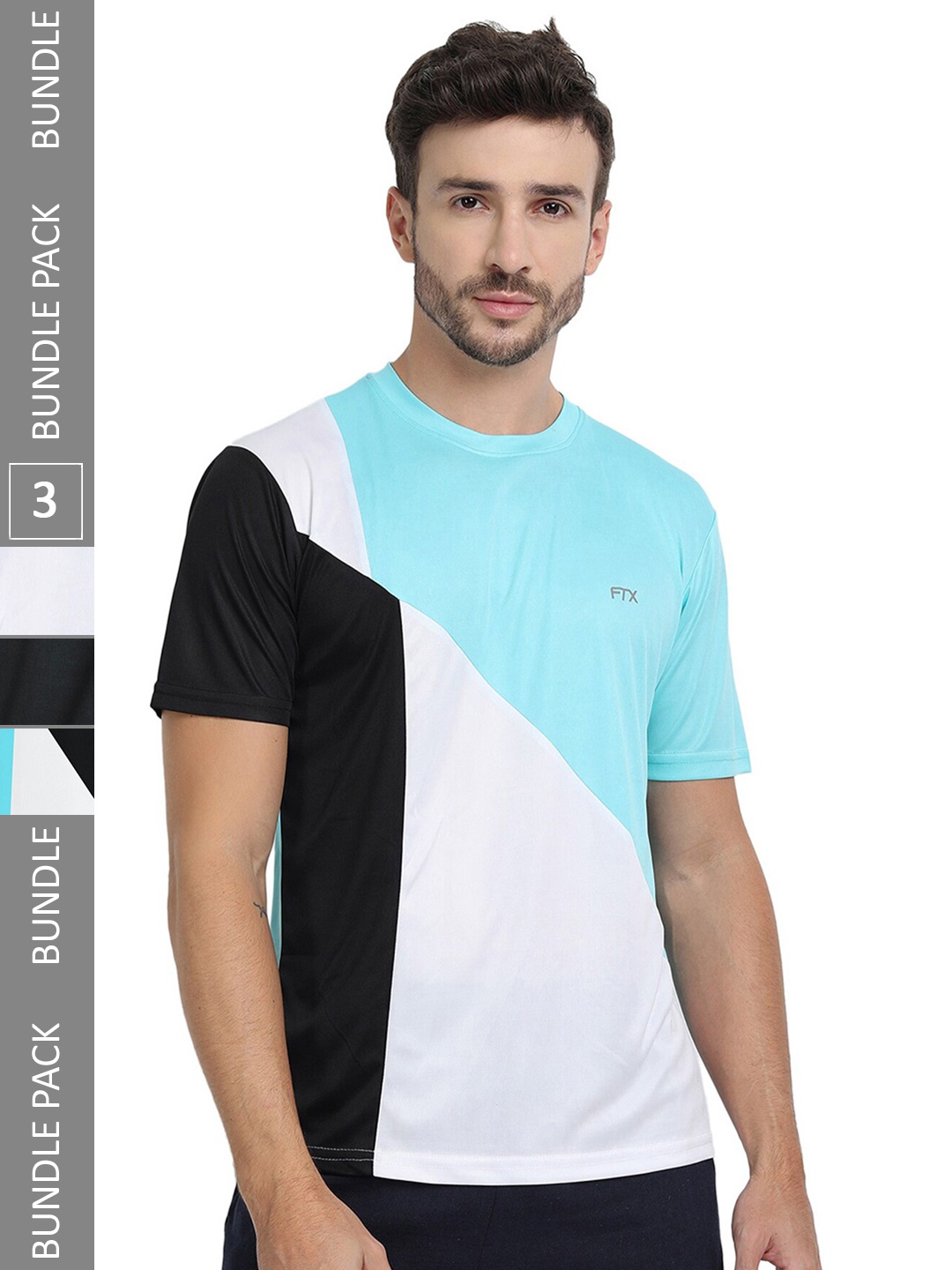 

FTX Pack Of 3 Colourblocked Round Neck Dry-Fit Sports T-shirt, Blue