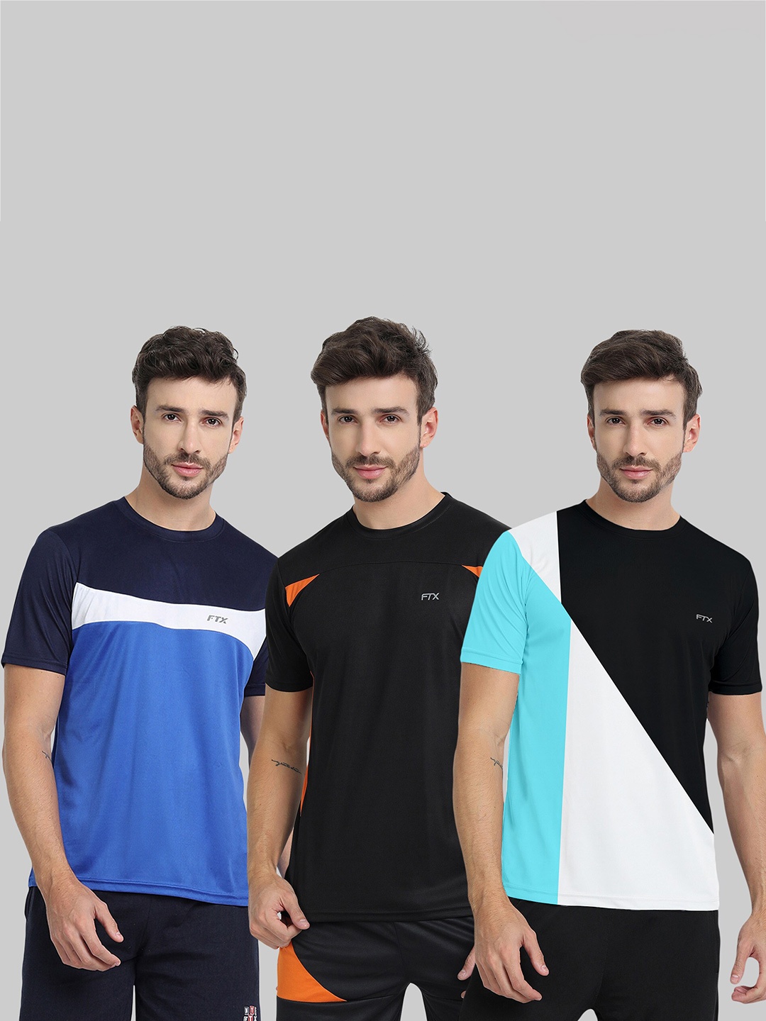 

FTX Pack Of 3 Colourblocked Round Neck Dry-Fit Sports T-shirt, Black