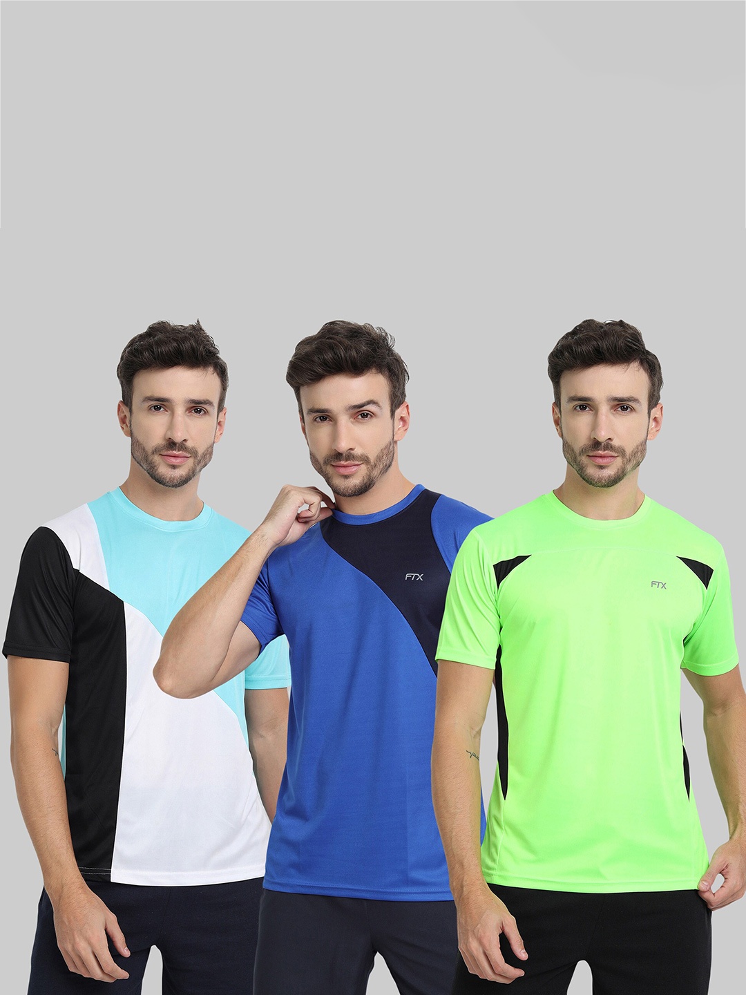 

FTX Pack Of 3 Colourblocked Round Neck Dry-Fit Sports T-shirt, White