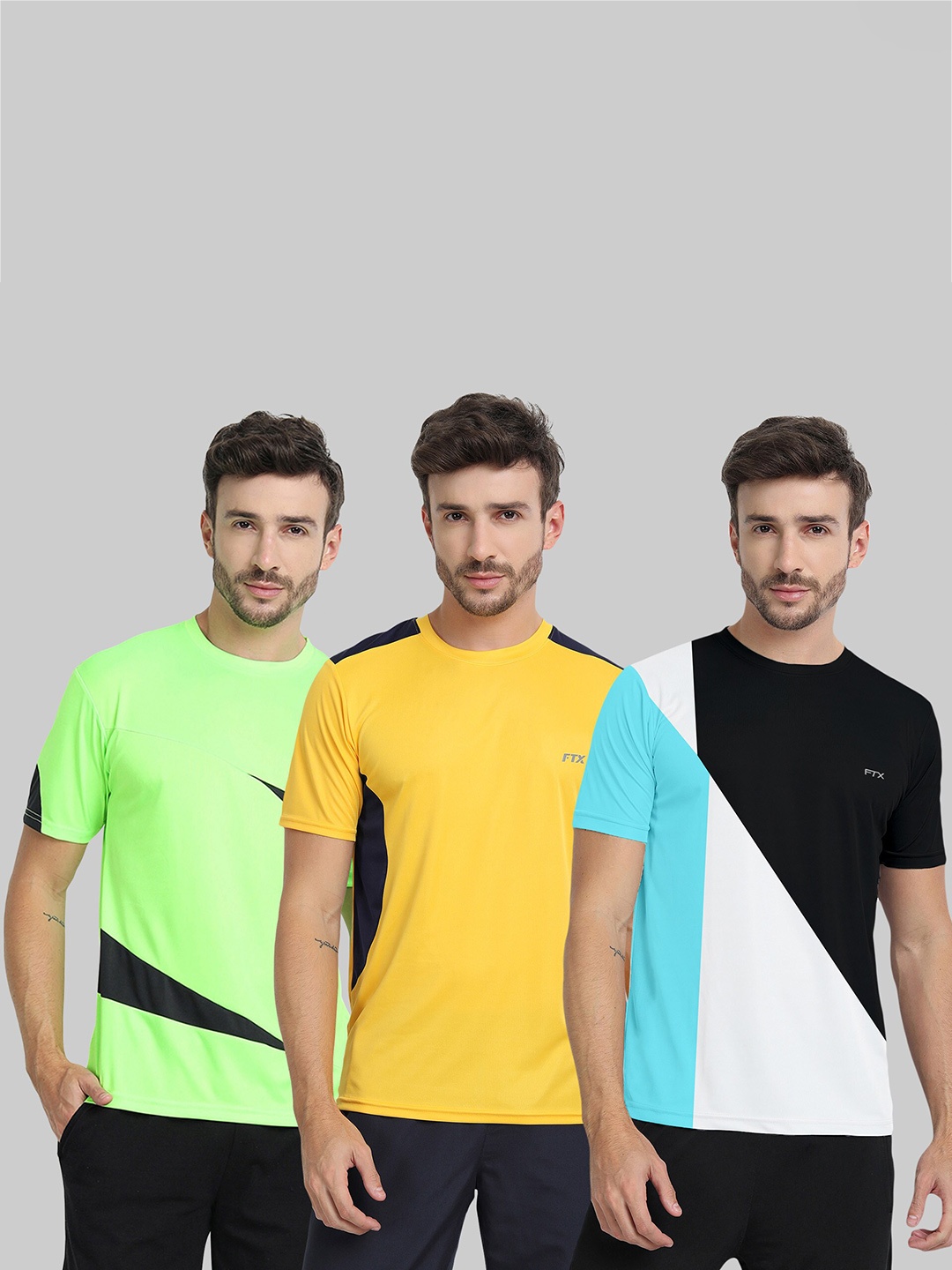

FTX Pack Of 3 Colourblocked Round Neck Dry-Fit Sports T-shirt, Green