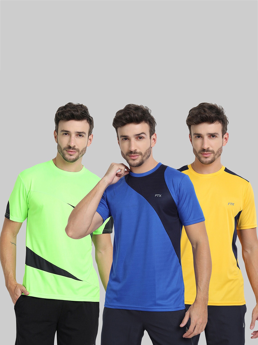 

FTX Pack Of 3 Colourblocked Round Neck Dry-Fit Sports T-shirt, Green