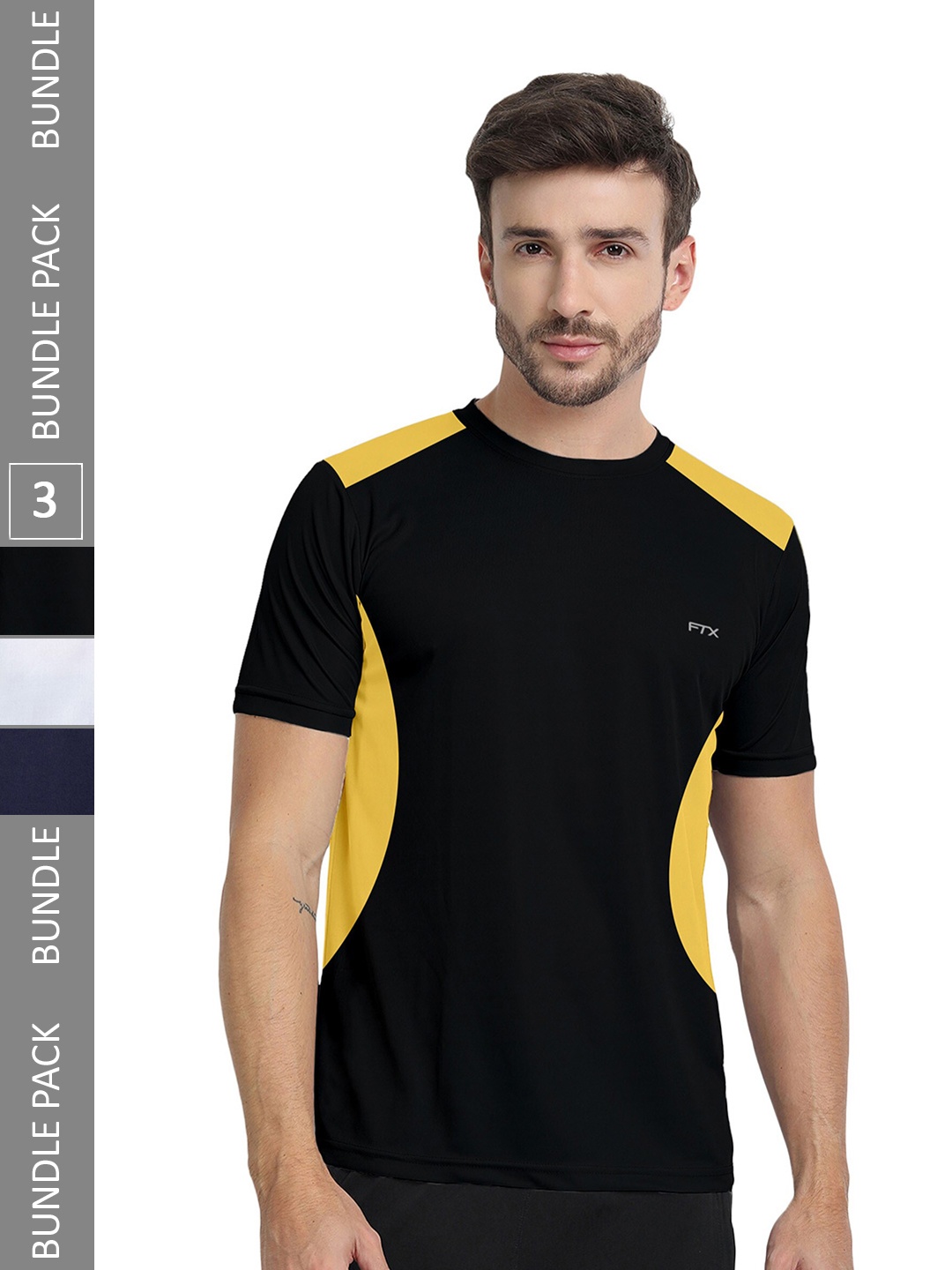 

FTX Pack Of 3 Colourblocked Round Neck Dry-Fit Sports T-shirt, Black