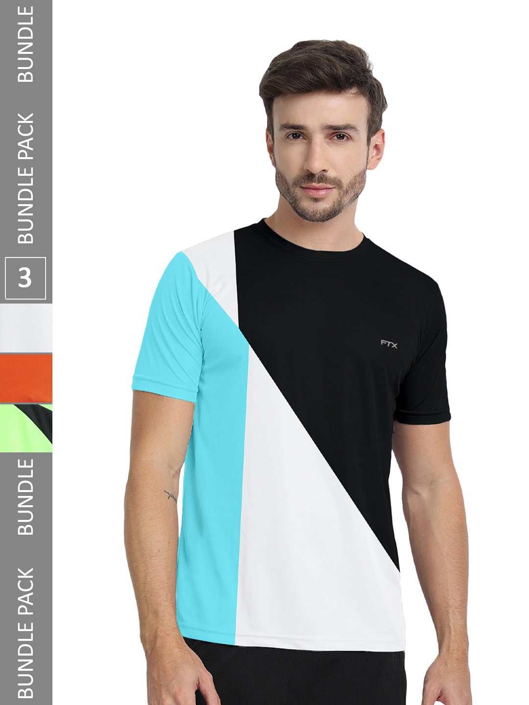 

FTX Pack Of 3 Colourblocked Round Neck Dry-Fit Sports T-shirt, Black