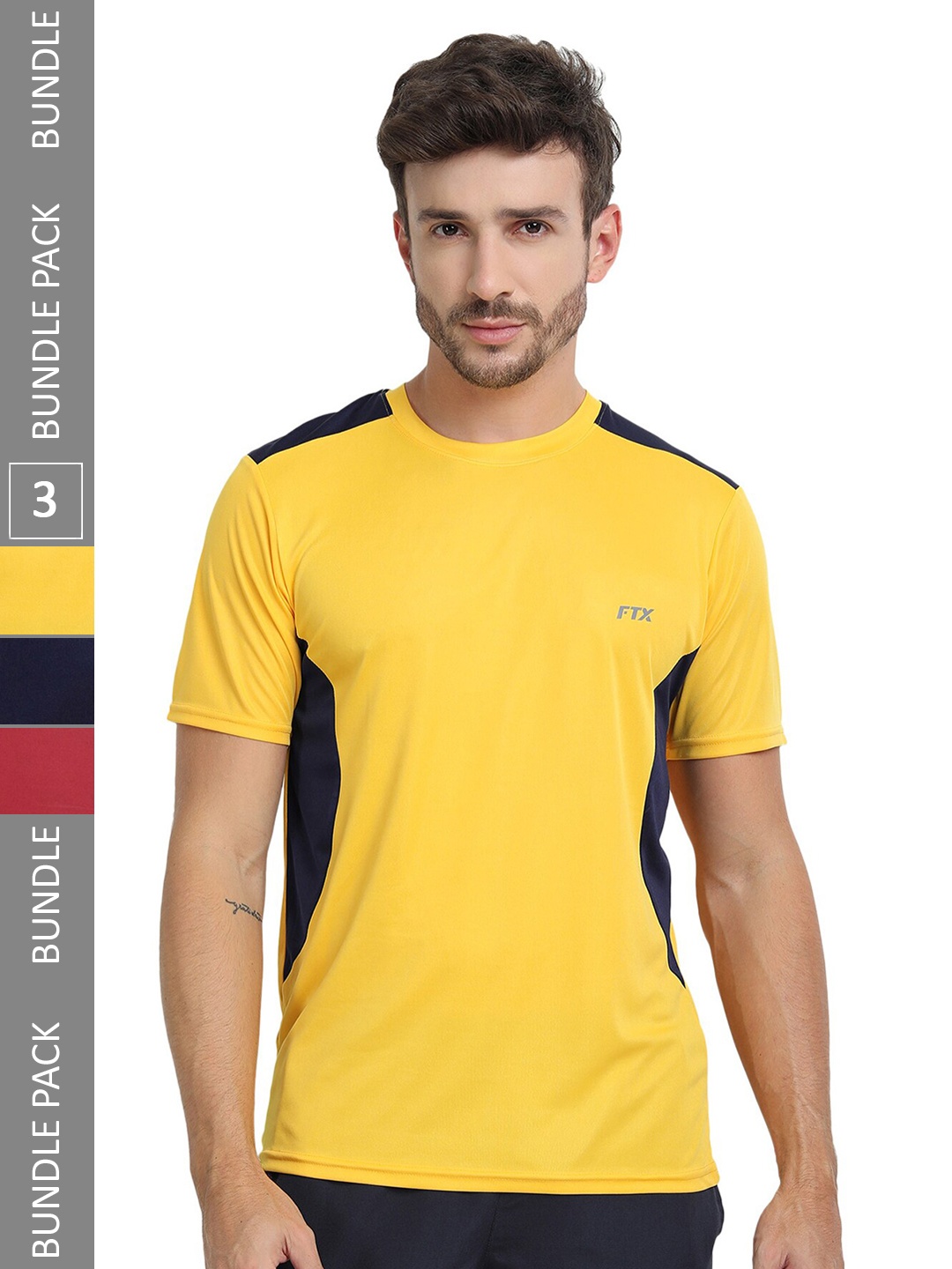 

FTX Pack Of 3 Colourblocked Round Neck Dry-Fit Sports T-shirt, Yellow