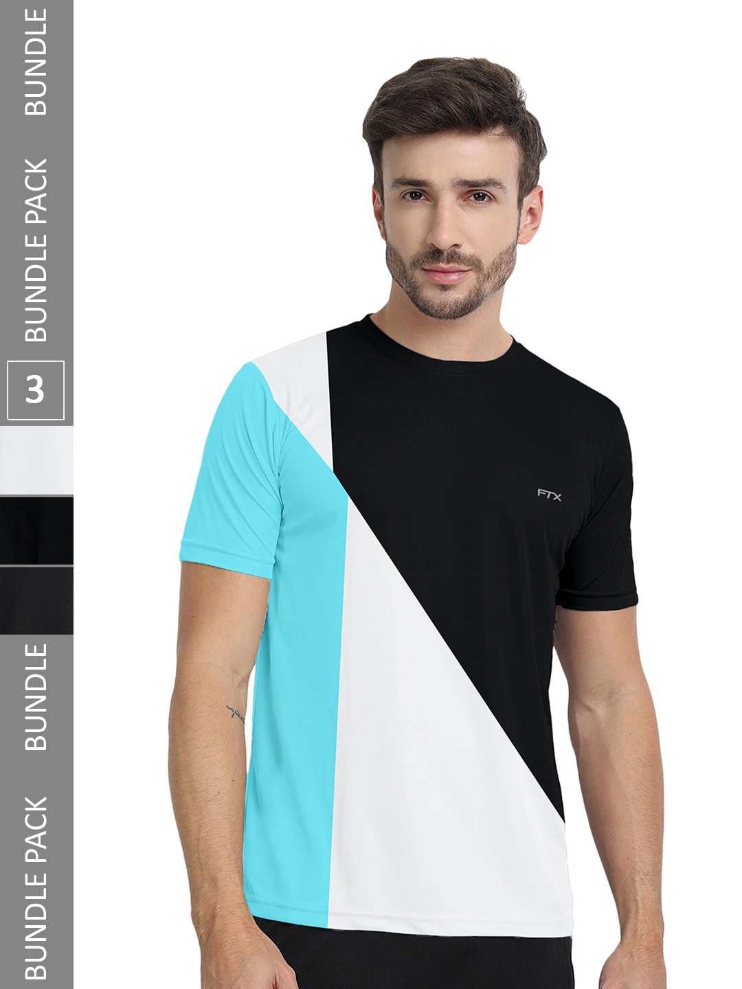 

FTX Pack of 3 Colourblocked Round Neck Dry-Fit Sports T-shirt, White