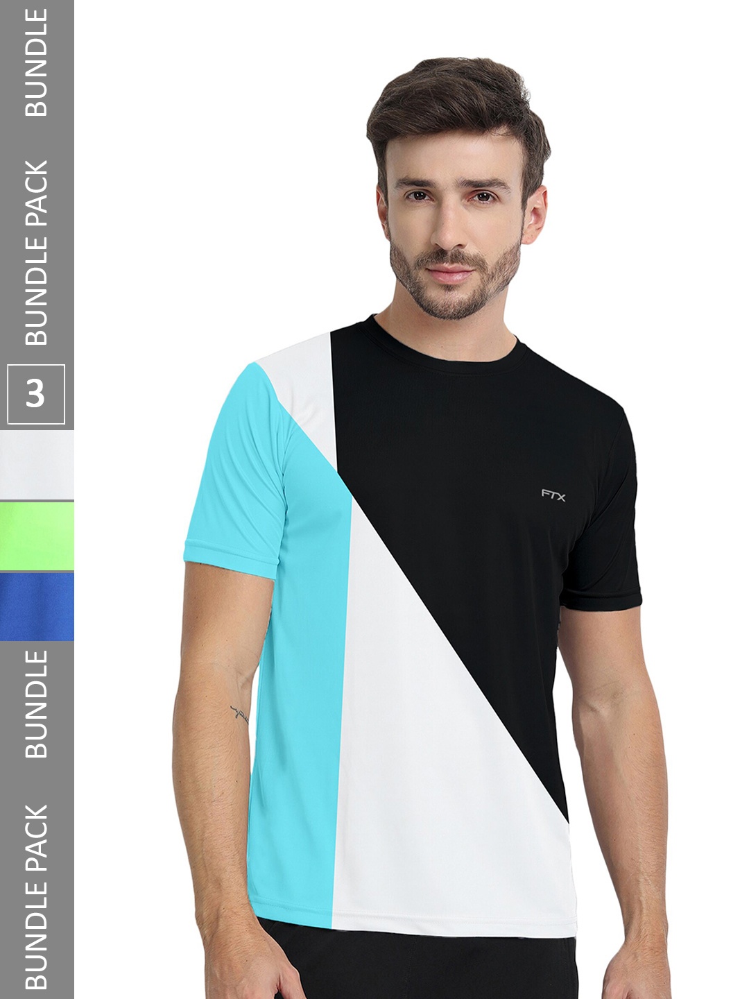 

FTX Pack of 3 Colourblocked Round Neck Dry-Fit Sports T-shirt, White