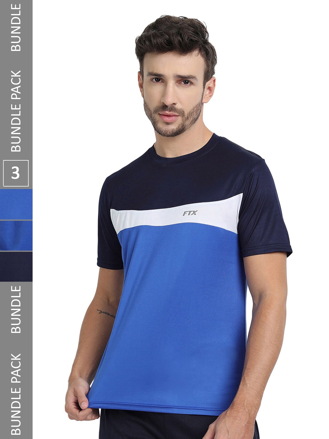 

FTX Pack of 3 Colourblocked Round Neck Dry-Fit Sports T-shirt, Blue