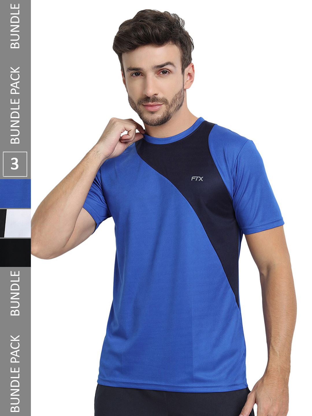 

FTX Pack of 3 Colourblocked Round Neck Dry-Fit Sports T-shirt, Blue
