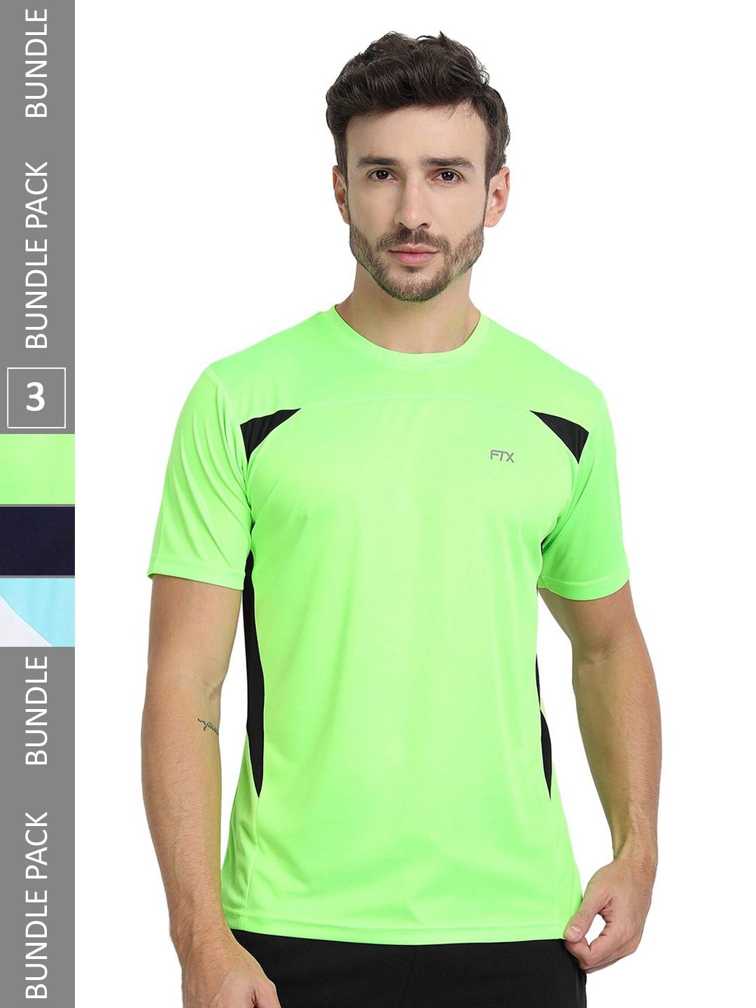 

FTX Pack of 3 Colourblocked Round Neck Dry-Fit Sports T-shirt, Green