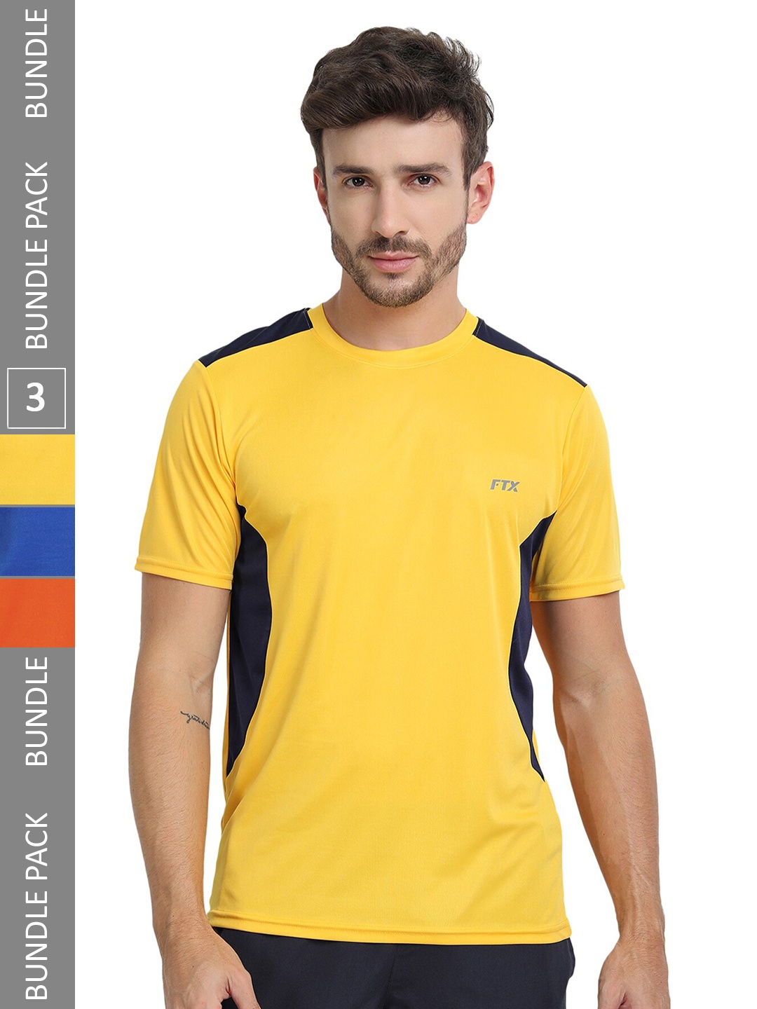 

FTX Pack of 3 Colourblocked Dry Fit T-shirts, Yellow