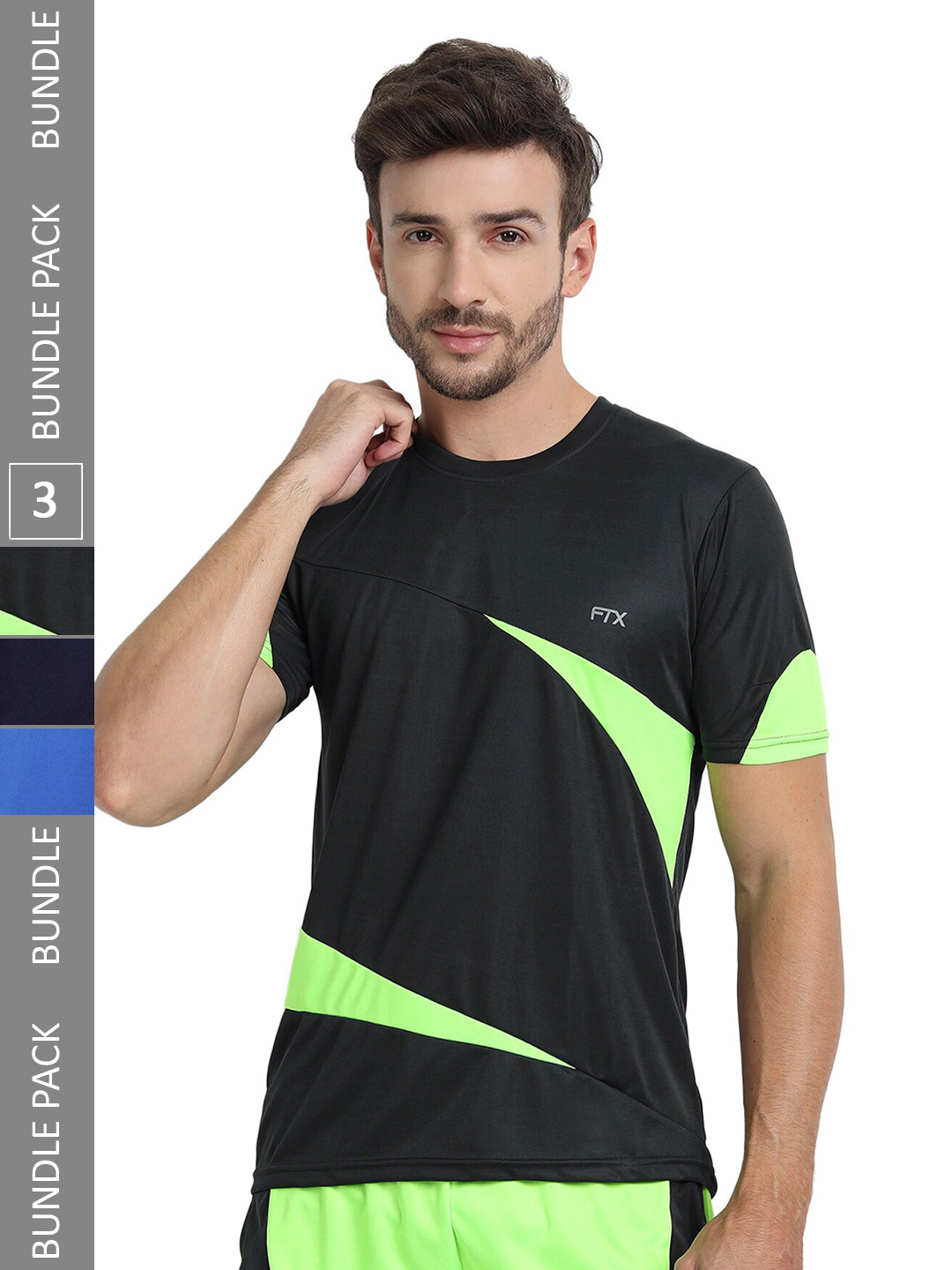 

FTX Pack Of 3 Colourblocked Round Neck Dry-Fit Sports T-shirt, Black
