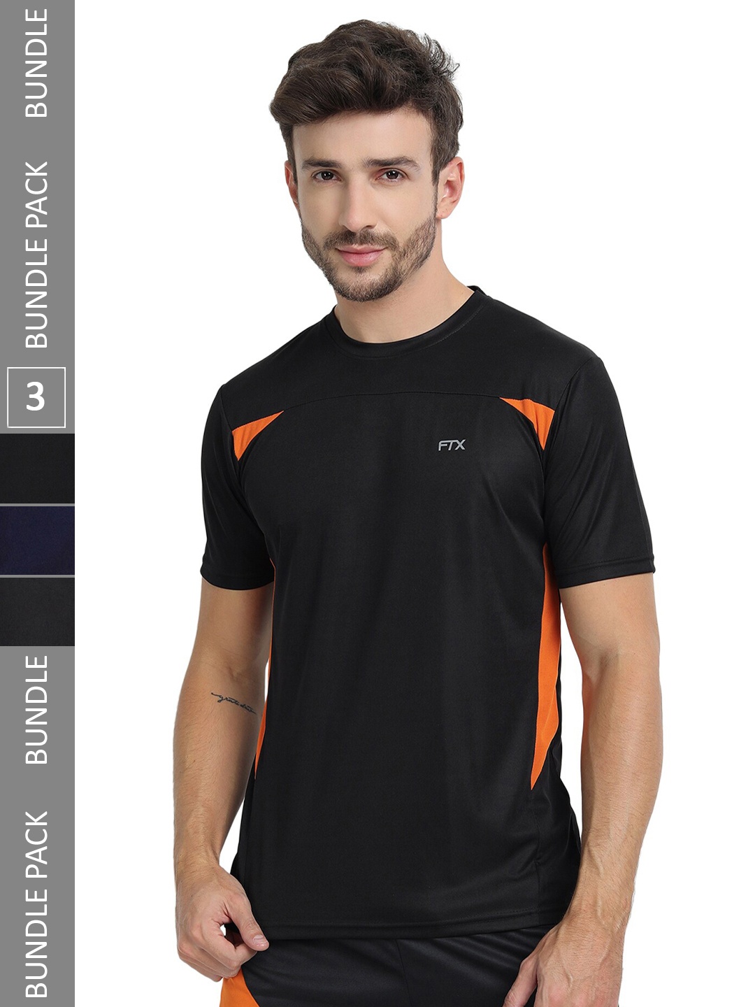 

FTX Pack Of 3 Colourblocked Round Neck Dry-Fit Sports T-shirt, Black