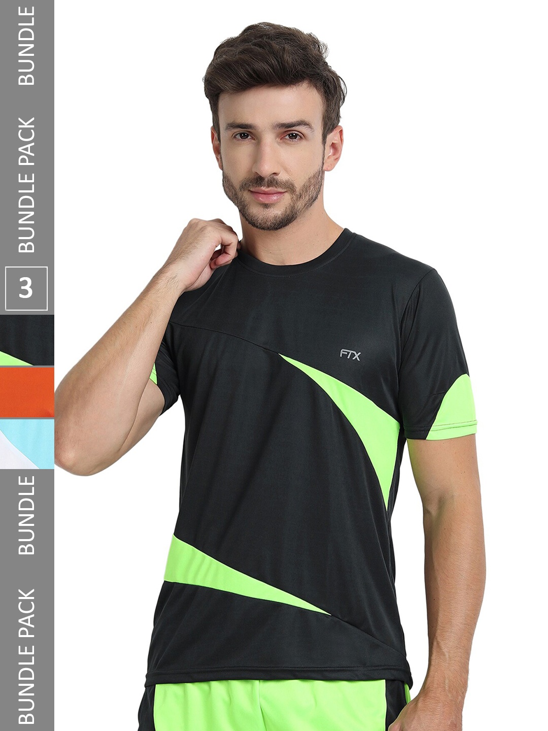 

FTX Pack Of 3 Colourblocked Round Neck Dry-Fit Sports T-shirt, Green