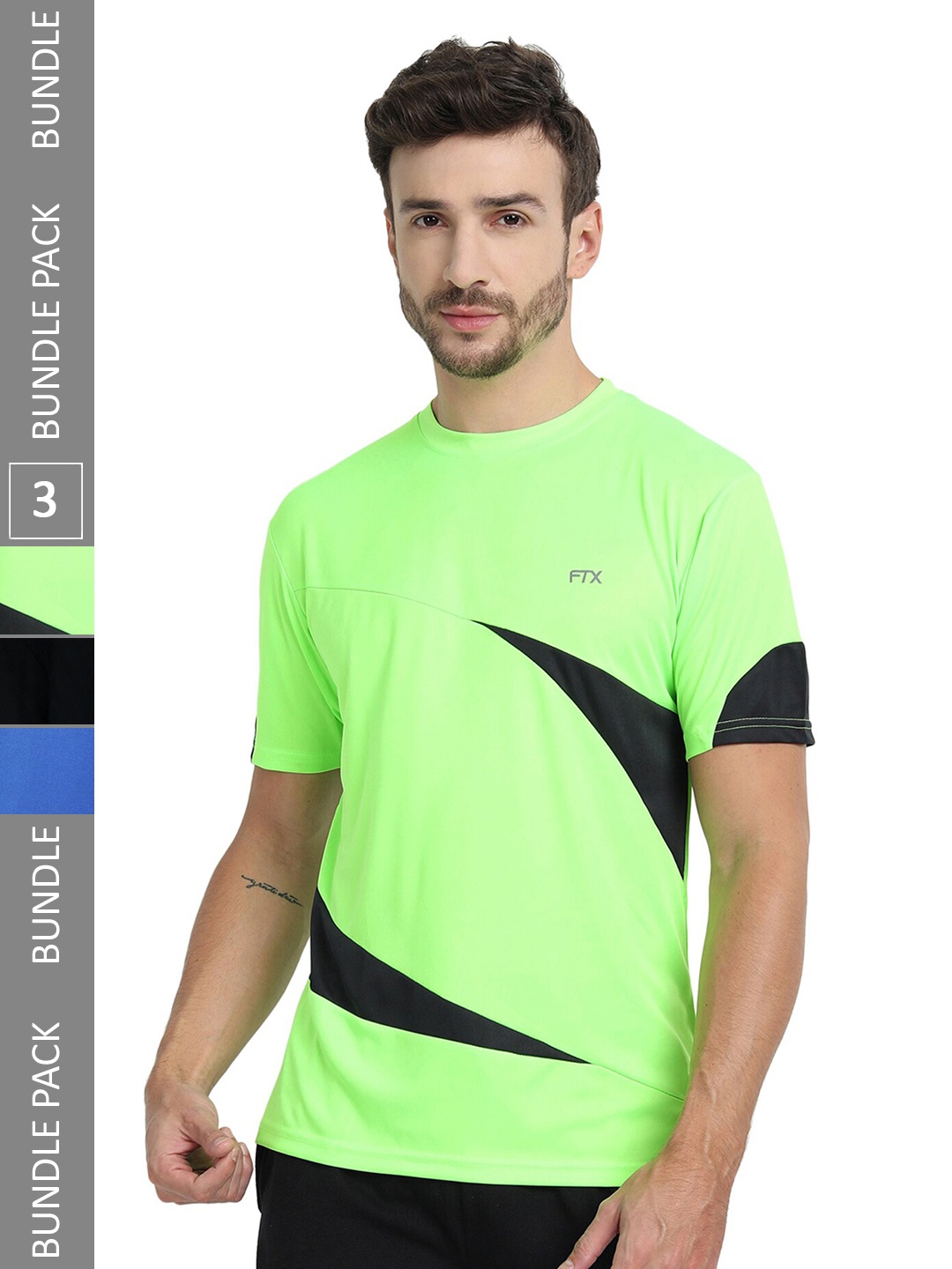 

FTX Pack Of 3 Colourblocked Round Neck Dry-Fit Sports T-shirt, Green