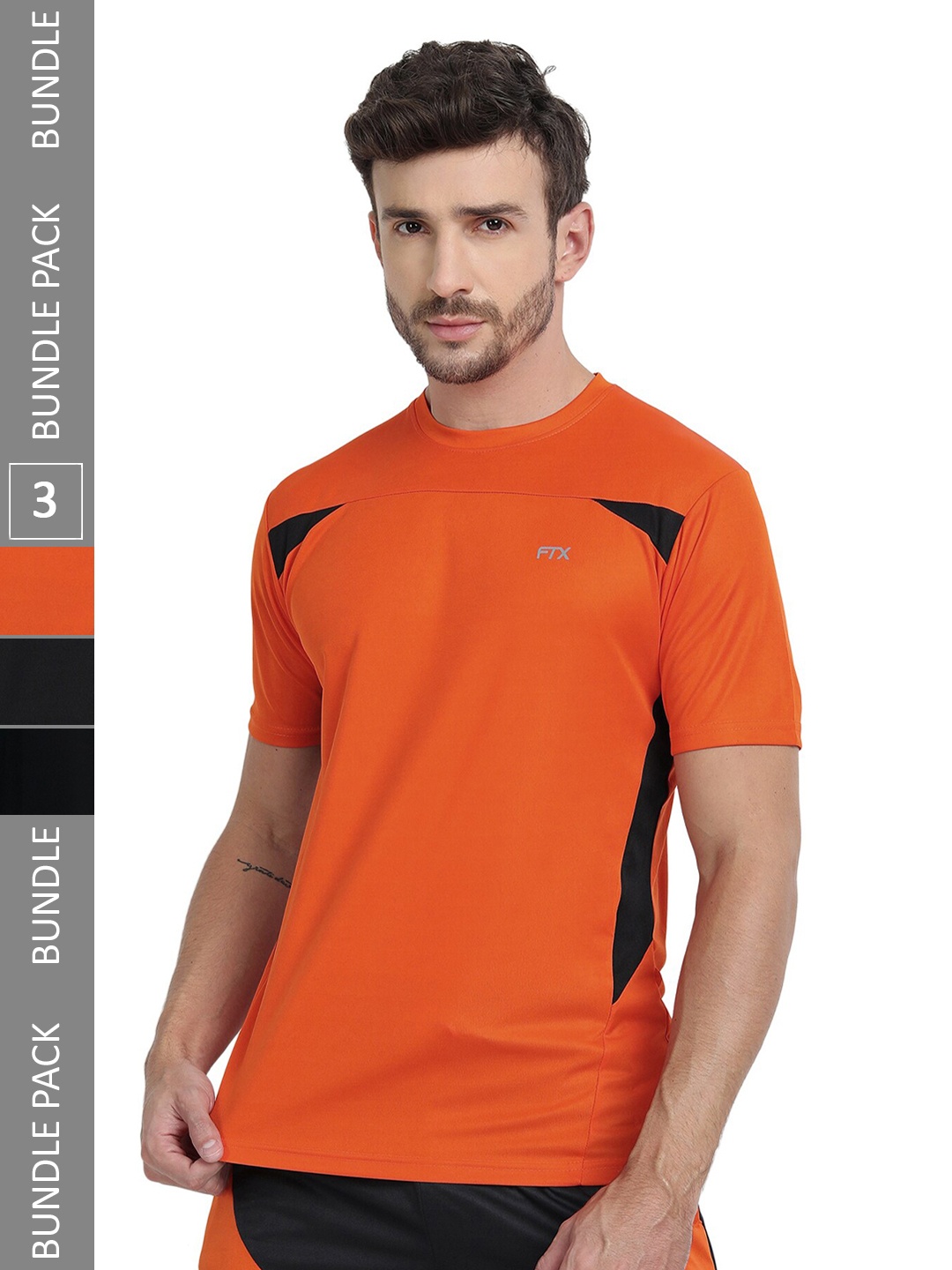 

FTX Pack Of 3 Colourblocked Round Neck Regular Fit Dry Fit Sports T-shirt, Orange