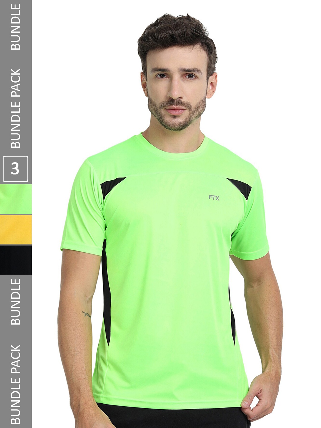 

FTX Pack Of 3 Colourblocked Round Neck Regular Fit Dry Fit Sports T-shirt, Green