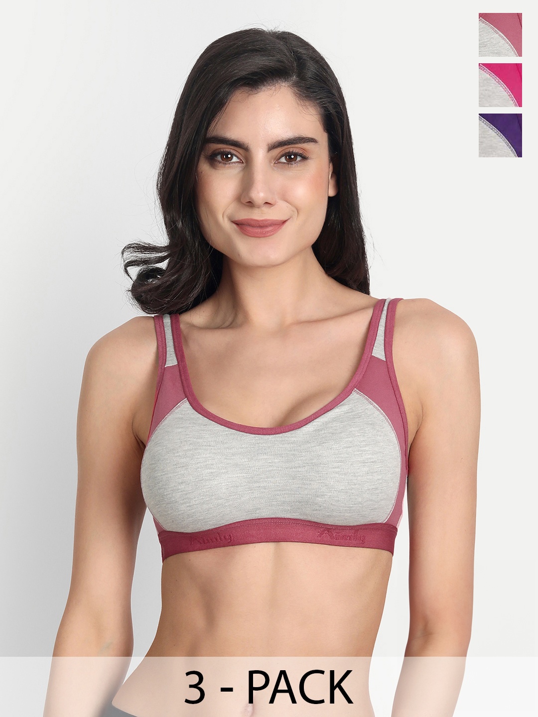 

Aimly Pack Of 3 Colourblocked Full Coverage Workout Bra With All Day Comfort, Grey