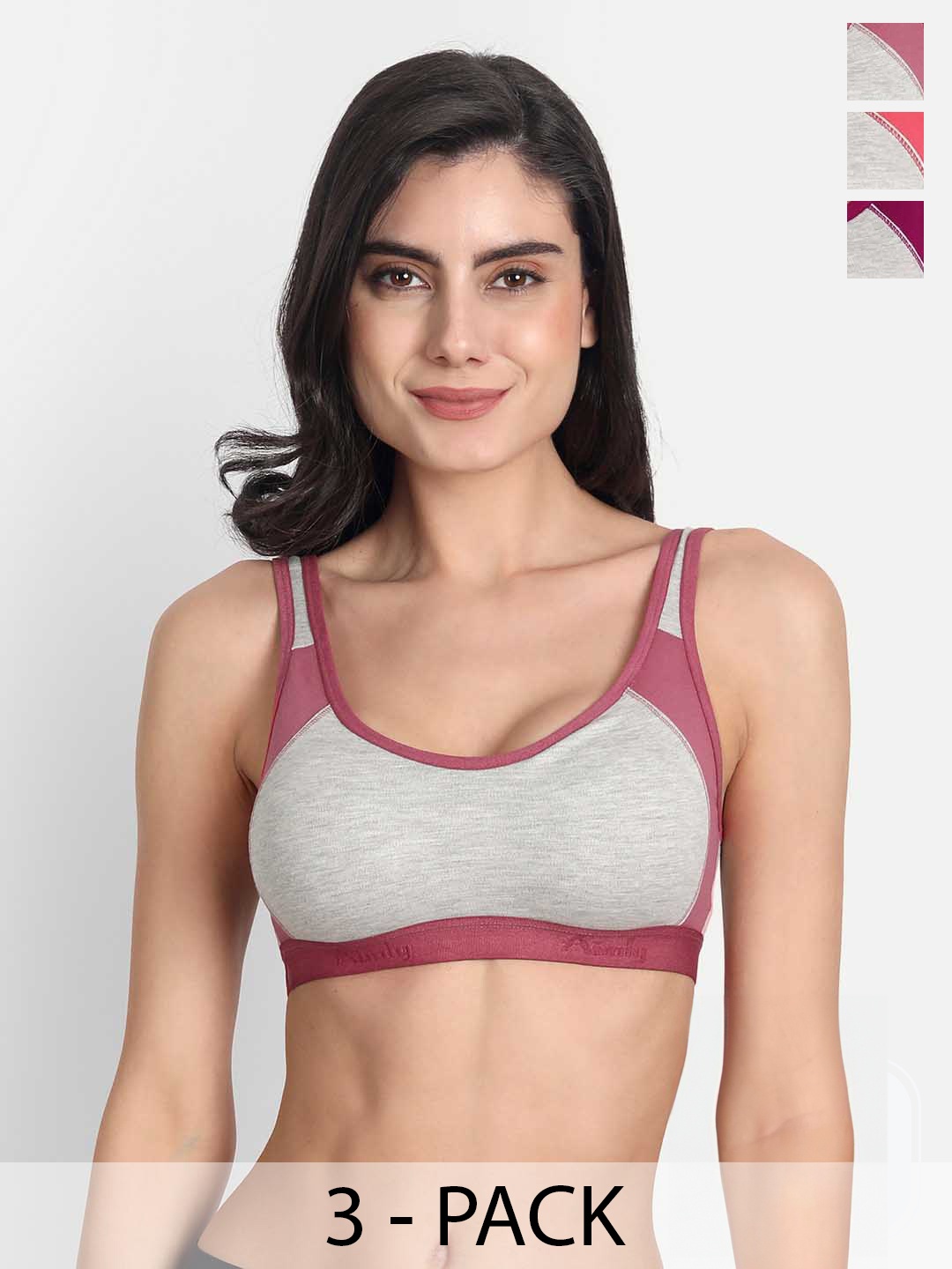 

Aimly Pack Of 3 Colourblocked Full Coverage Workout Bra With All Day Comfort, Grey
