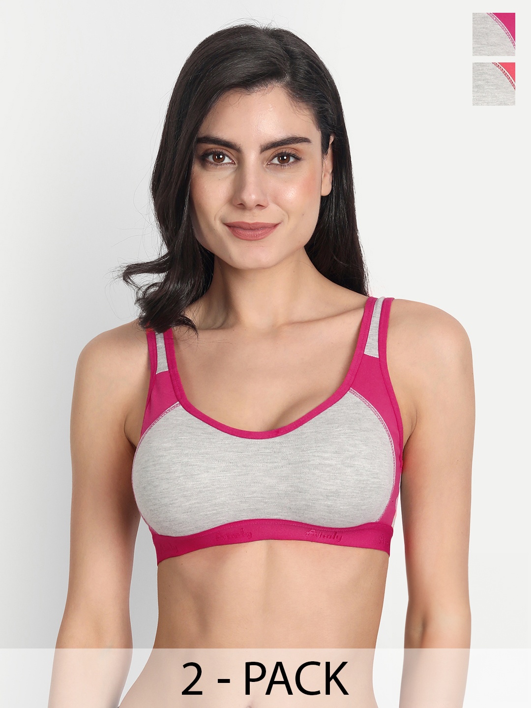 

Aimly Pack Of 2 Full Coverage High Support Cotton Sports Bras With All Day Comfort, Pink