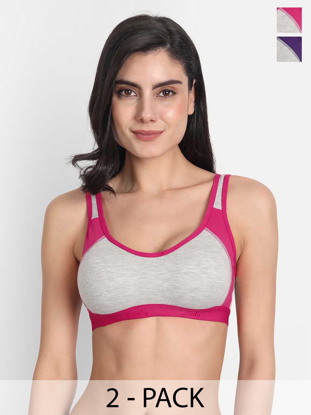 

Aimly Pack Of 2 Colourblocked Full Coverage Workout Bra With All Day Comfort, Grey