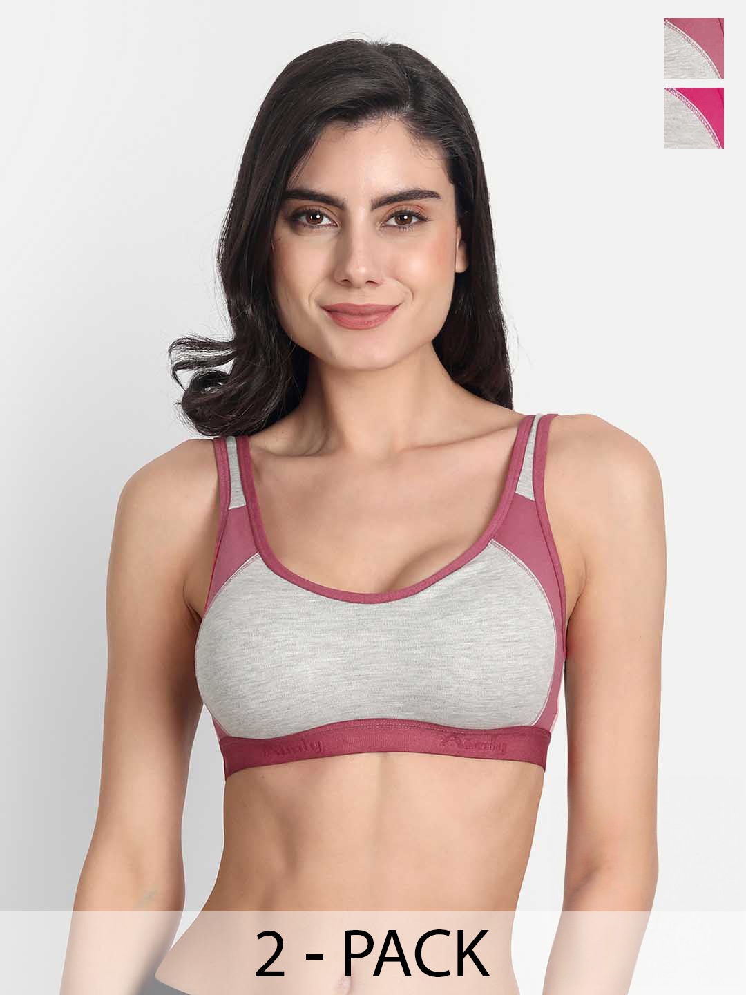 

Aimly Pack Of 2 Full Coverage Non Padded Non Wired Cotton Sports Bra With All Day Comfort, Grey