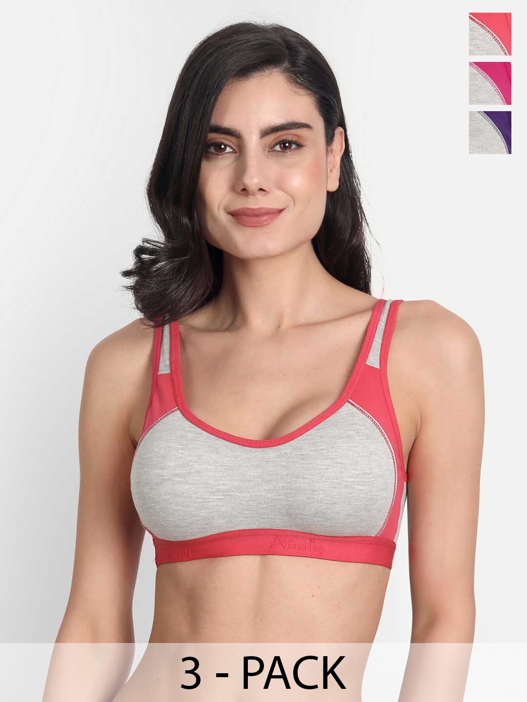 

Aimly Pack of 3 Full Coverage Cotton Workout Bra With All Day Comfort, Grey